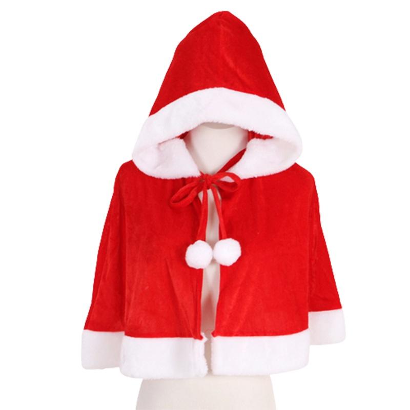 Xmas Red Velvet Santa Claus Hooded Cloak With Hat For Kids Adults