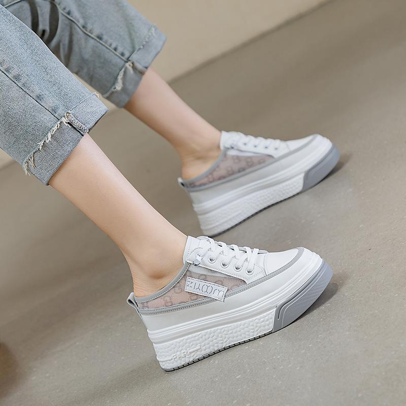 2025 spring half slippers women's bag head outer wear muffin thick sole inner height increase breathable shoes women's tide shoes ins Wenzhou women's
