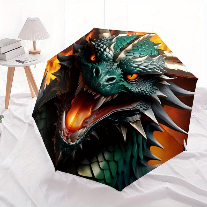 

1pc Fiery Green Dragon Automatic Opening/Closing Umbrella with Portable Tri-Fold Design, 8-Bone Iron Frame - Outdoor Umbrella for Fans, Travelers
