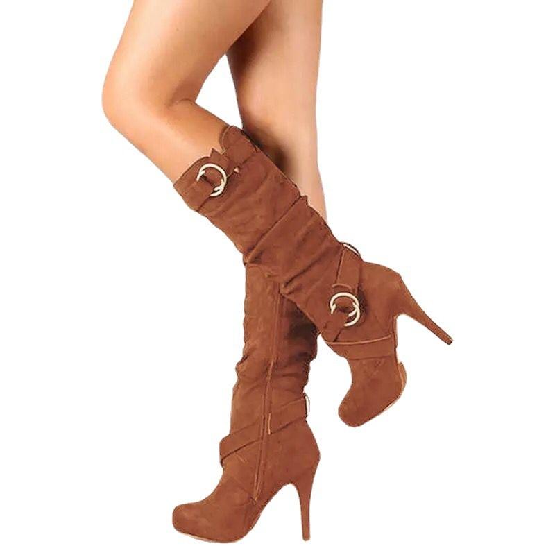 Sexy Knee High Women Boots Thin High Heel Round Toe Platform Fashion Ladies Pu Leather Boots Size 34-43 Lady Shoes