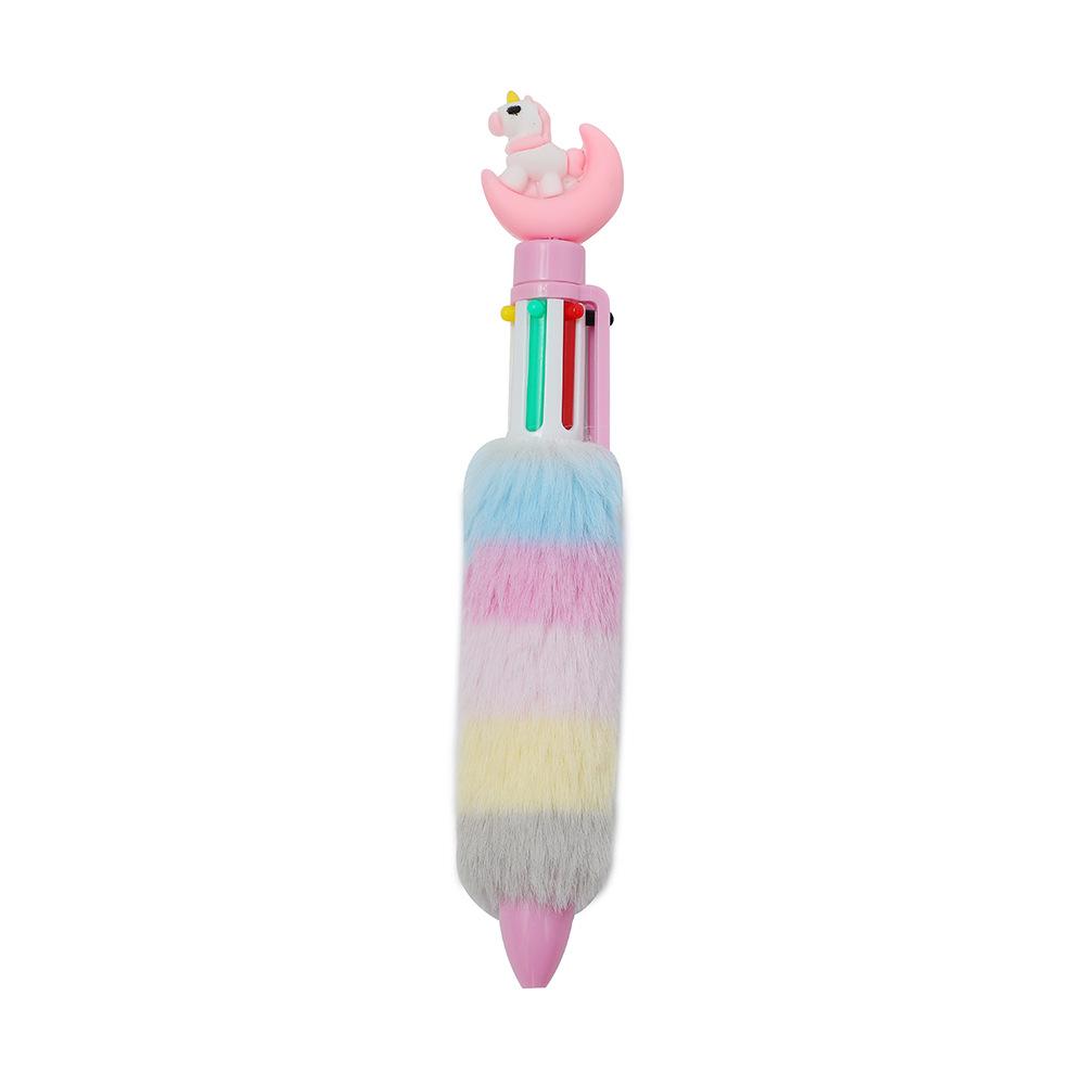 6-color-in-1 Rainbow Plush Ballpoint Pen 0.5mm Colorful Ink Writing Pen Cute Creative Stationery for Girl Kawaii School Supplies