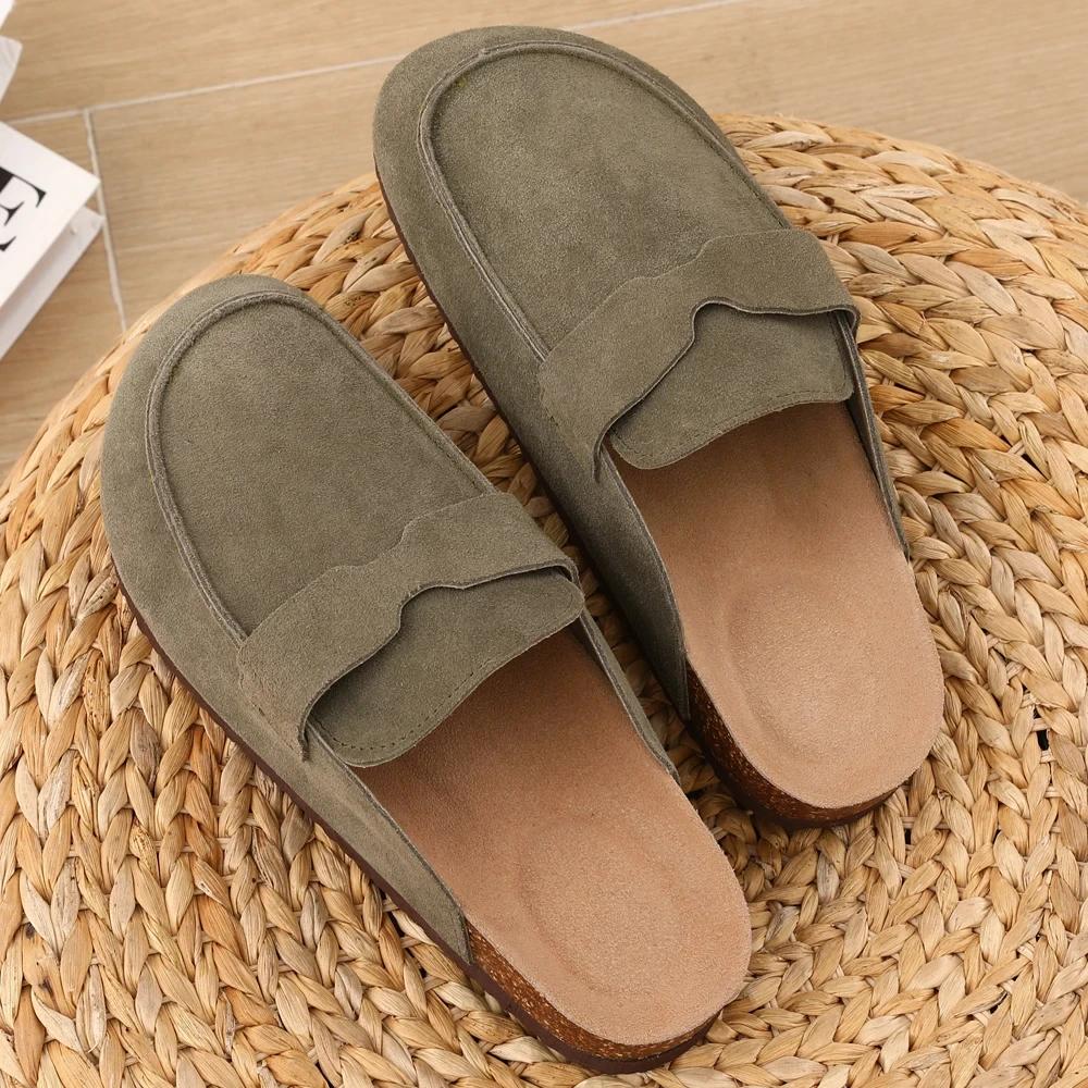 Fashion Kidmi New Men Suede Clogs Slippers Soft Women Mules Summer Cork Clogs Slippers Outdoor Beach Sandals Fashion Nonslip Home Shoes