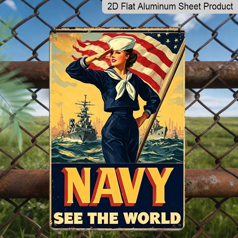 

2D Flat - 1pc Decorative Metal Sign Measuring 8X12 Inches Featuring A Vintage Navy Girl Recruitment Design, Durable Aluminum Material, Ideal for 20*30cm