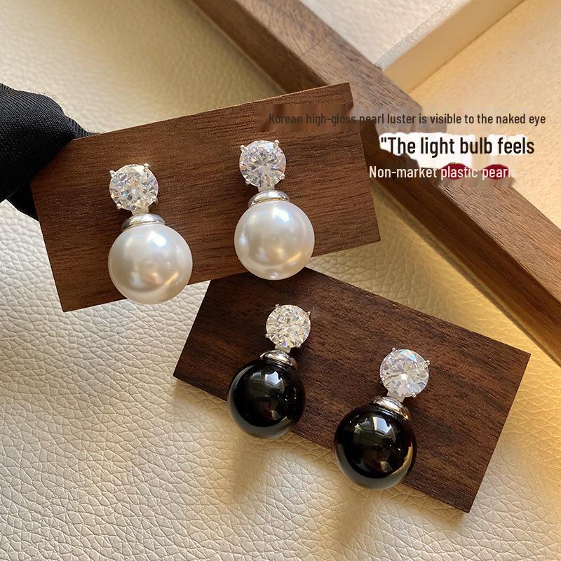 Luxurious Shijia Pearl Earrings for Women: Super Shiny, Exquisite Micro-Inlaid 5A-Grade Zircon, Celebrity-Style Design.