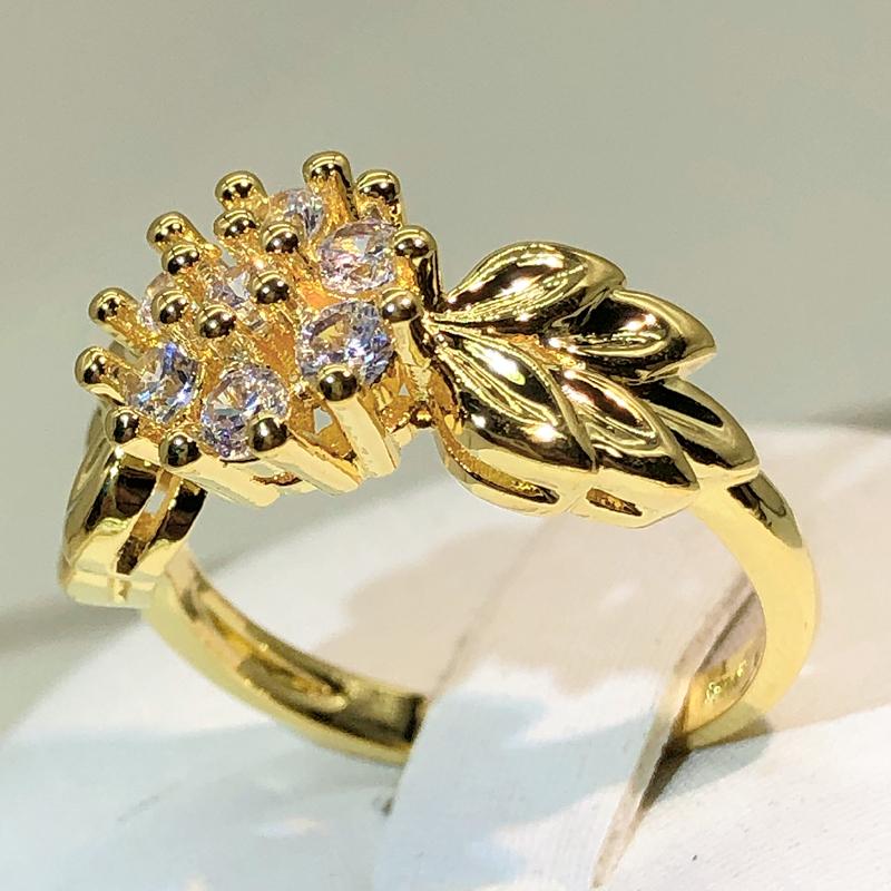 Color Delicate Flower Cubic Zircon Finger Ring Ladies Golden Chrysanthemum Finger Ring Celebration Gathering Birthday Jewelry