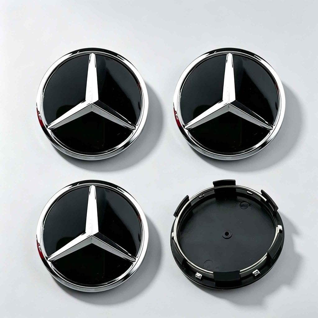 60mm Round Wheel Hub Center Caps With Three Pointed Star Badge 2 Colors Optional Fit Mercedes-Benz C-Class E-Class S-Class GLC A