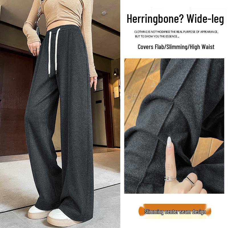 

Women s Spring 2025 Herringbone Loose Wide-Leg Pants L