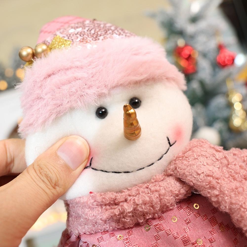 Pink Santa Claus Telescopic Doll Window Scene Christmas Decoration Xmas Ornament Knitted Elk Doll