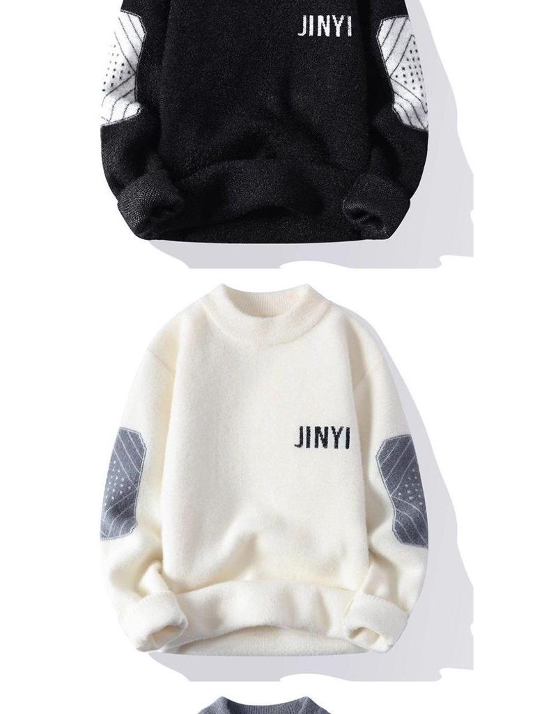 Men's Half-High Neck Mink Velvet Sweater: Autumn/Winter Thickened Knit Base Layer