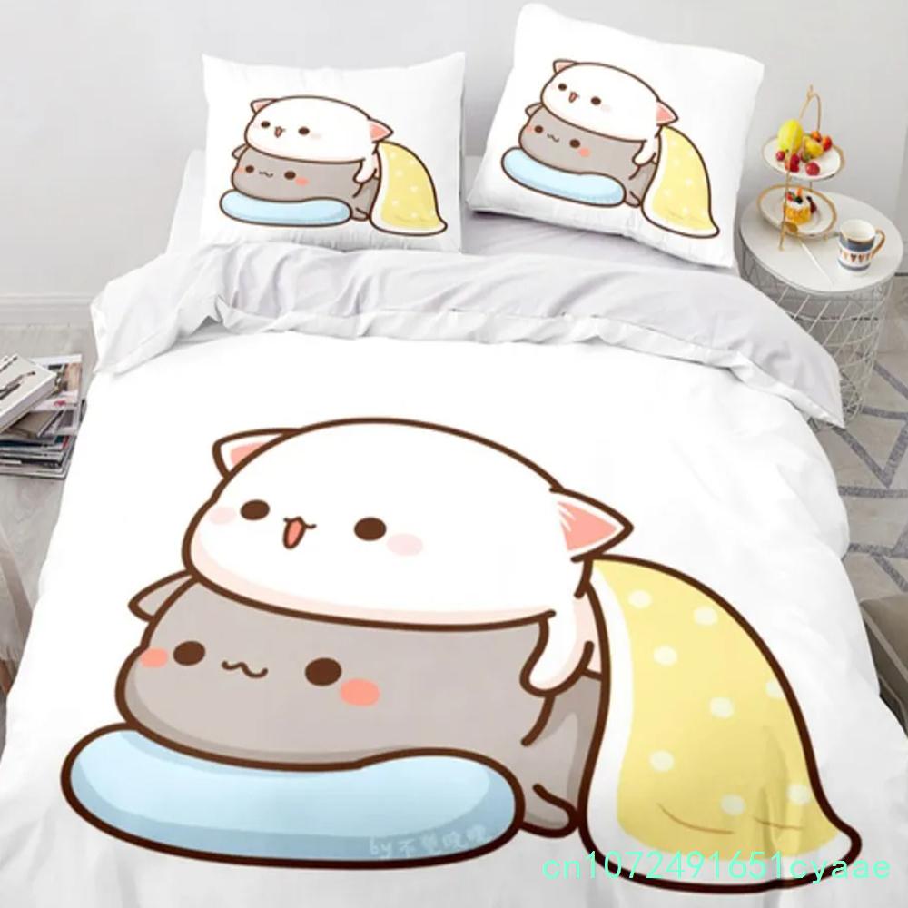 Set da letto gatto pesca cartone animato carino Ragazzi Ragazze Misura Singola Queen Copripiumino Federa Letto Bambini Adulti Moda Tessile per la casa