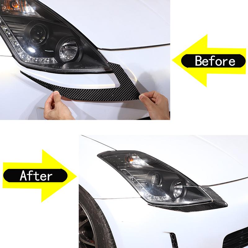 2Pcs Car Headlight Headlamp Front Lamp Eyebrow Sticker Eyelid Decoration Trim For Nissan 350Z 2003-2006 Styling