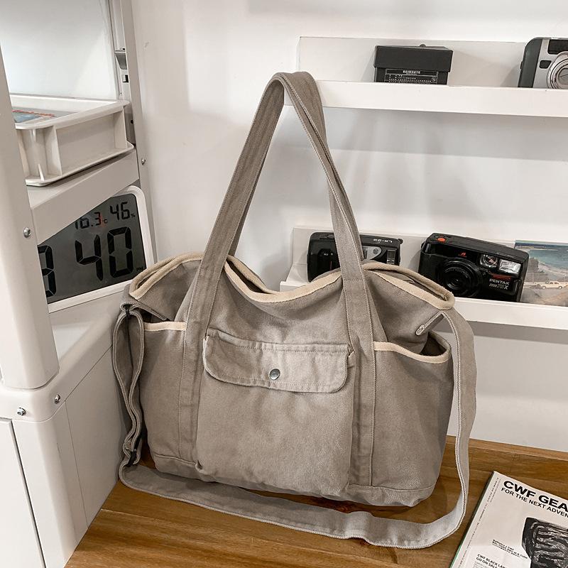 

Washed Canvas Messenger Bag Fashion Retro Men S Leisure Travel Student Clothing Book Handheld Shoulder Bag Women серый