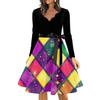 Women's Casual Fashion V Neck Long Sleeve Printed Vintage Long Dress