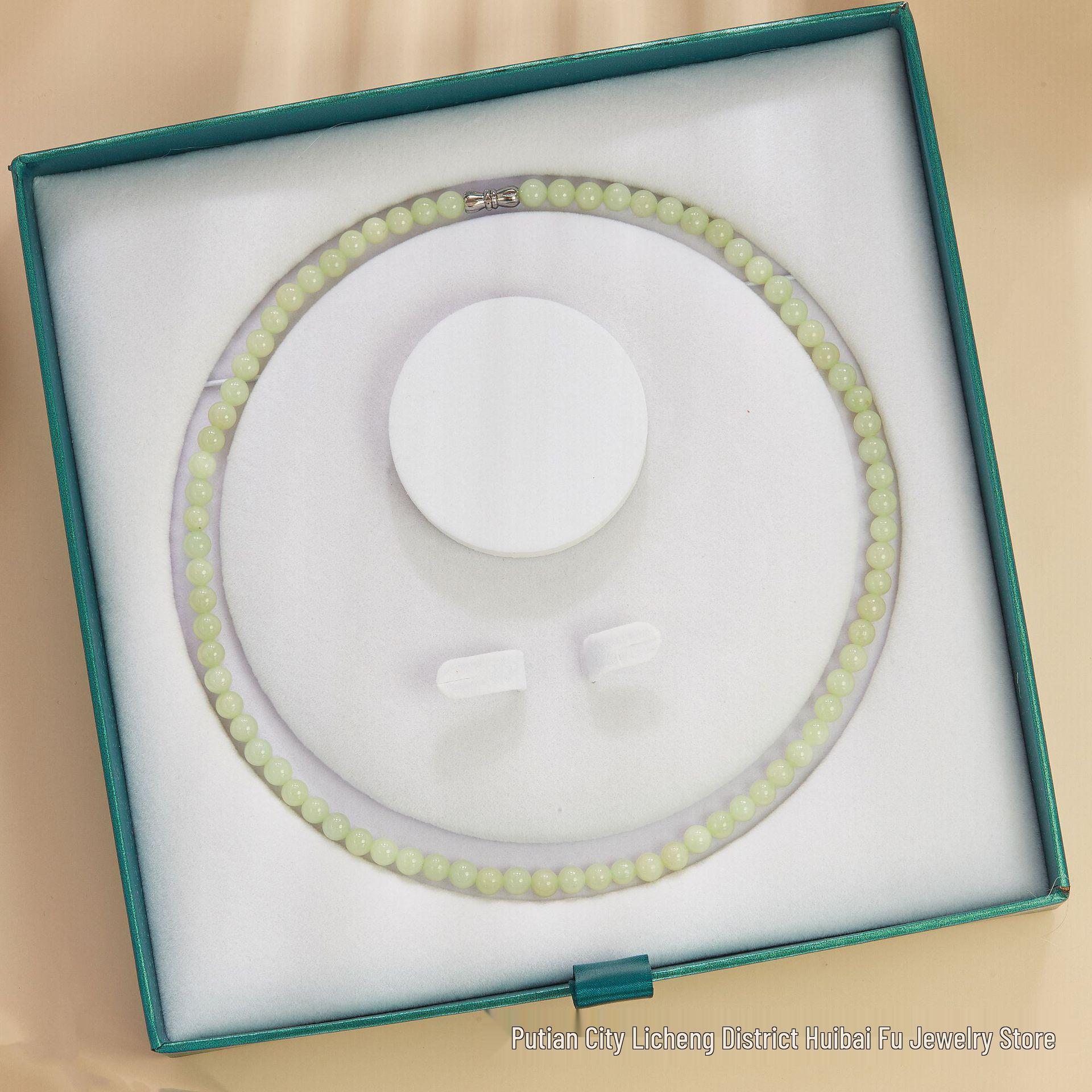 Sky Blue Hetian Jade Bead Necklace with Dark Green Box - Light Luxury Mother s Day Gift Natural