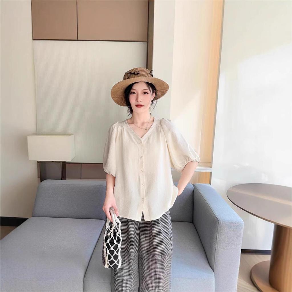 2025 Summer Women's Fashionable Loose V-Neck Short Sleeve Cardigan Top