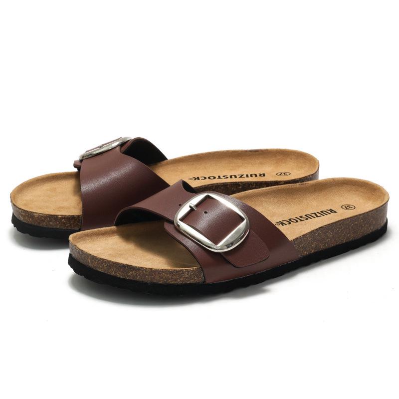 Ruizu Dámské letní korkové pantofle Trendy ležérní plážové sandály