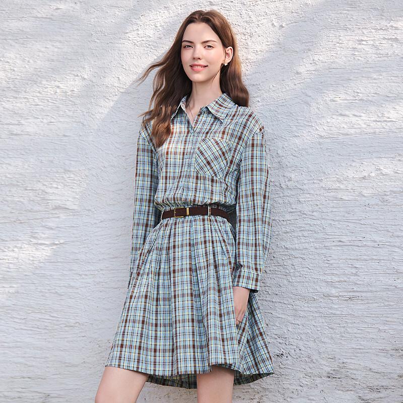 Betu Women's Vintage Plaid Cotton Shirtdress