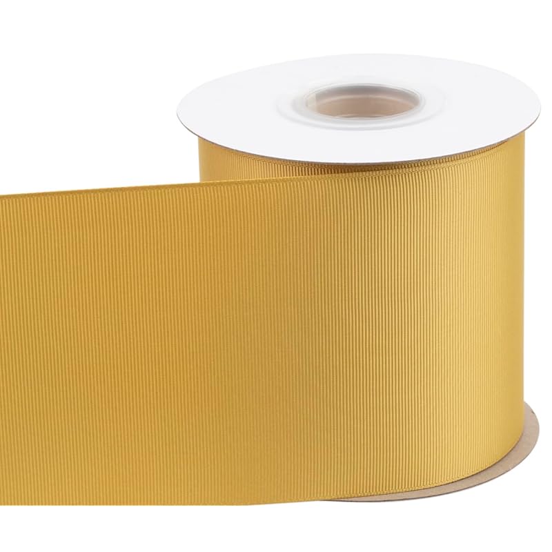 [Tekdeere]Width 100mm Solid Gold Grosgrain Ribbon, Perfect for Gift Wrapping, Sewing, Hair Accessories, Wedding Decoration - 22 Meters/roll