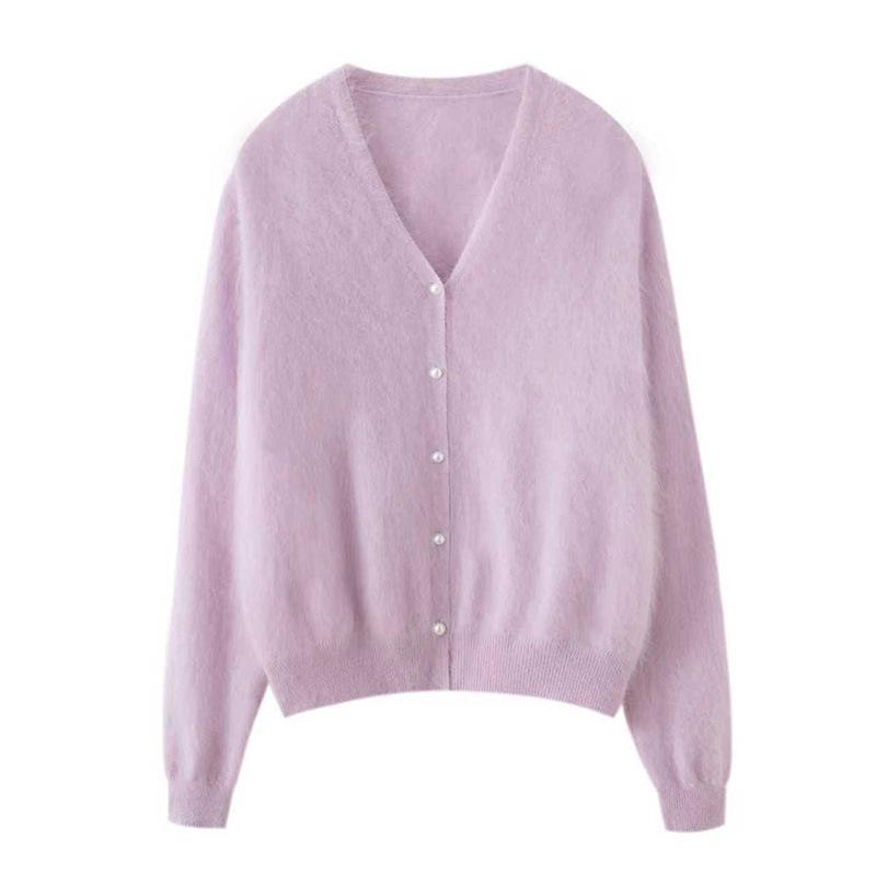 Pure Cashmere Women's Pearl Button Cardigan - Gentle, Loose, Lightweight Outerwear for Autumn 2026