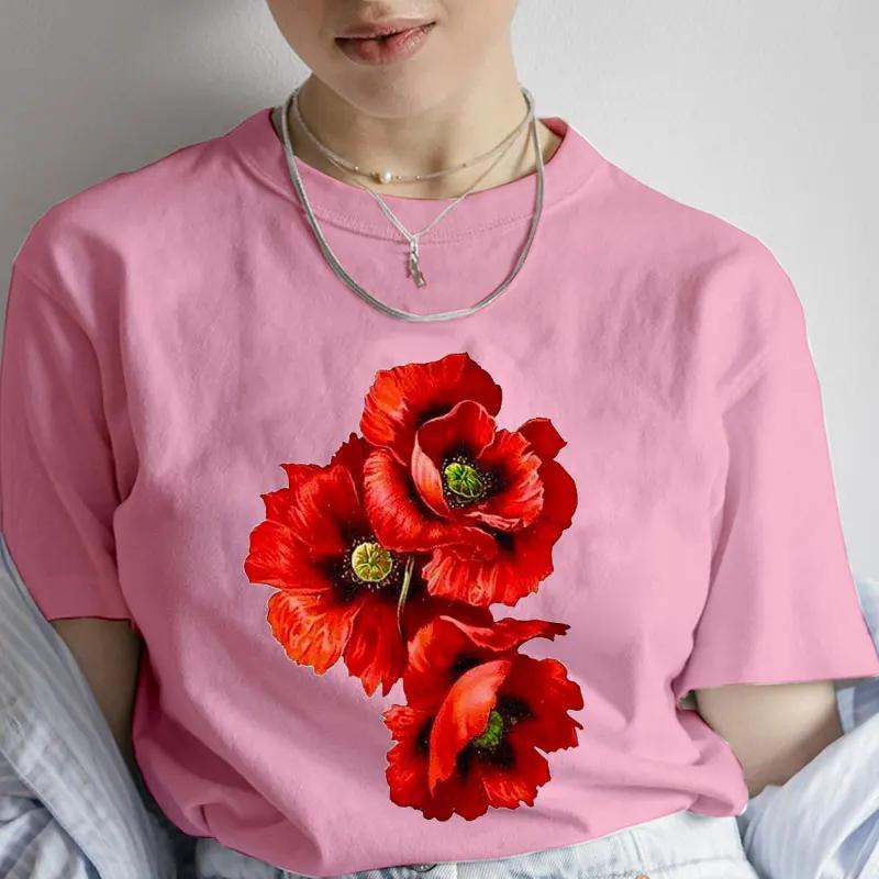 Fashion Red Poppy Flower Unisex T Shirt Funny Tops Tee Female Short Sleeve Tshirt Harajuku Tee Shirts Female Tee Girls Tshirts
