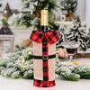 Red Cozy And Black Tartan Wine Bottle Sleeve With Elegant Burlap Bell For Holiday Celebrations