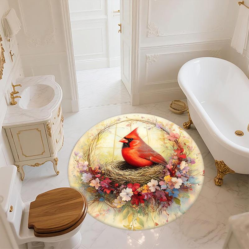 Flower Bird,Round Area Rug,Carpet Rug for Living Room Bedroom Sofa Playroom Decor,Non-slip Floor Mat