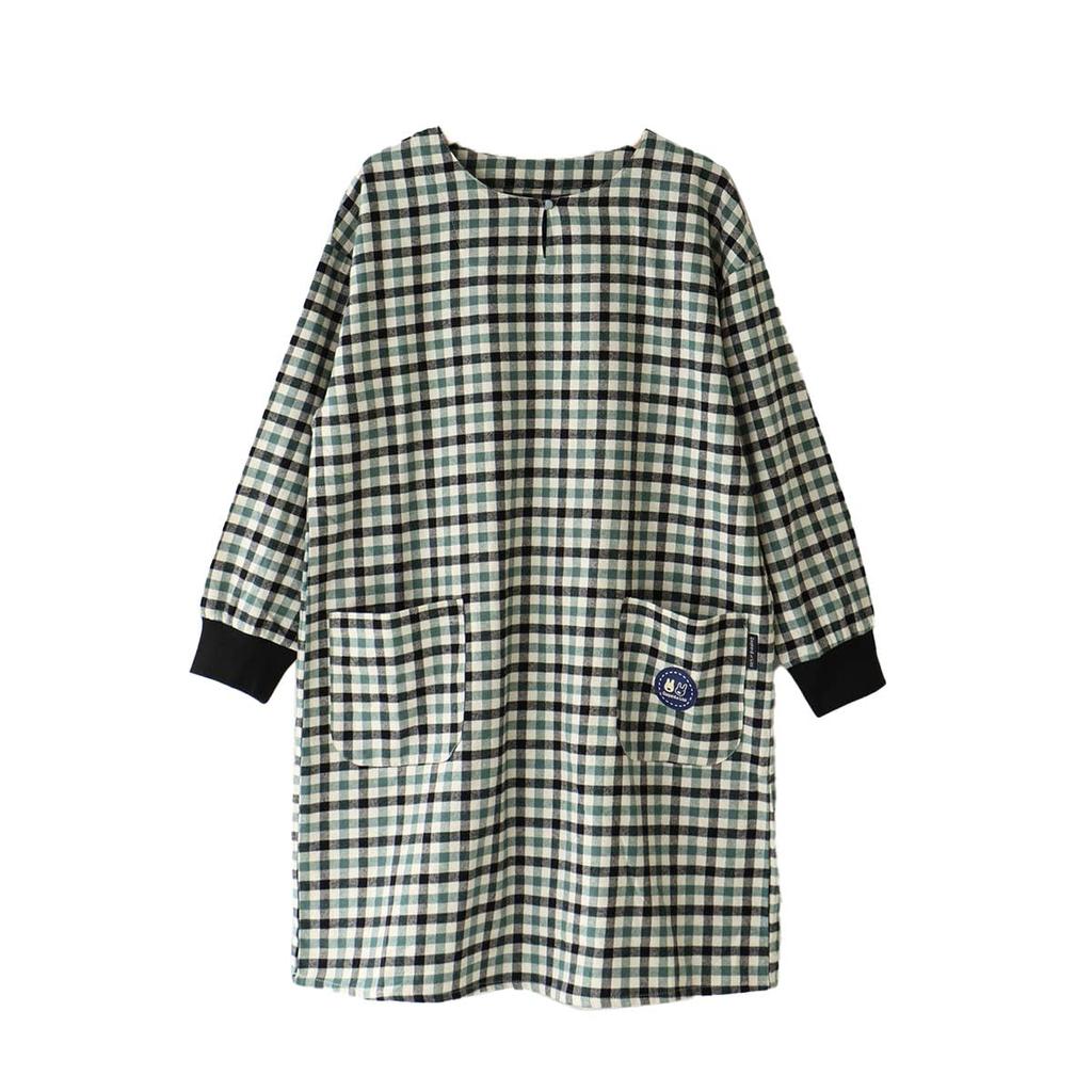 Gaspard et Lisa Lisa and Gaspard brushed fleece Karan check ribbed sleeves type Cooking apron Kappo smock apron 70830907 Green Free size [NAIGAI]