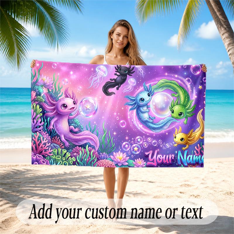 Underwater Fish Theme Quick Dry Beach Towel Custom Name Text Print Large Sand Resistant Towel Beach Vacation