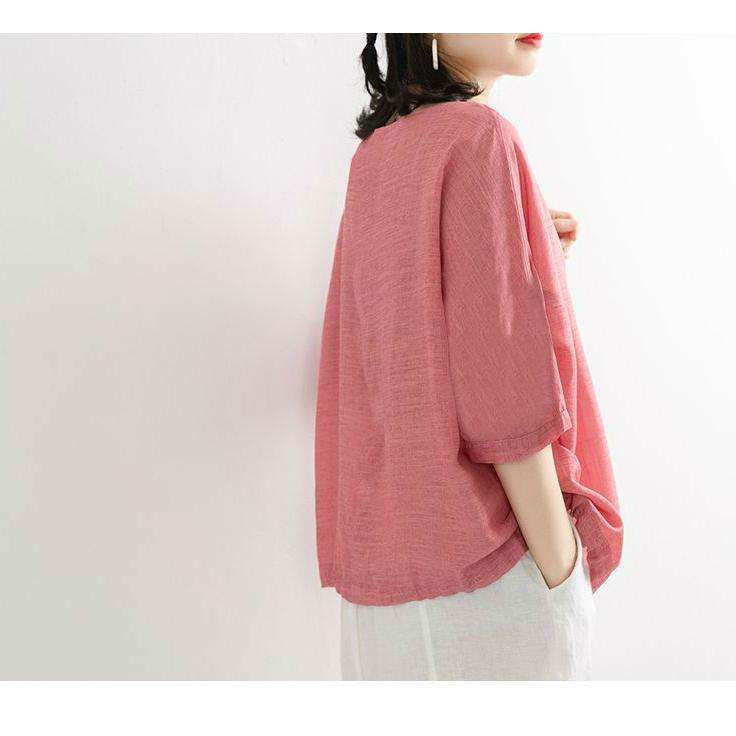 2025 summer new plus size women's loose casual solid color imitation cotton and linen short sleeved T-shirt top half sleeved T-shirt for women