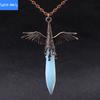 Natural crystal stone faceted hexagonal column retro winged pendant necklace European and American accessories
