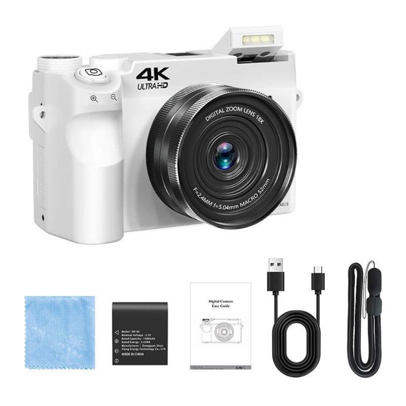 4K Mirrorless Digital Camera 18X Digital 75MP Front Rear Double Lens 9 Shoot Mode Portable USB Rechargeable Battery