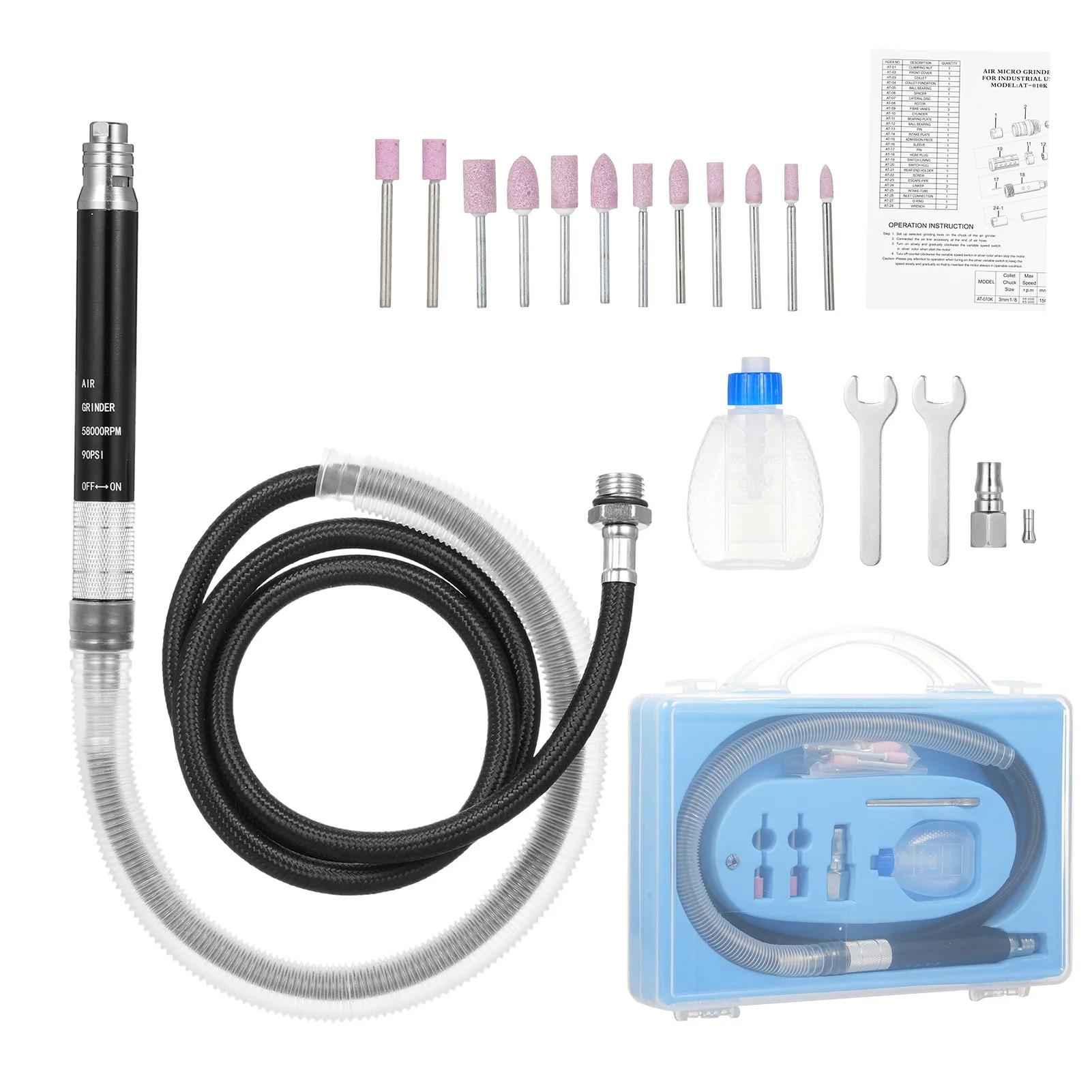 

Pencil Type Air Grinder with Air Hose 2 Collets 1/4 Inch Pneumatic Rotary Pen Stepless Speed Handheld Air-operated Sander Polish чёрный