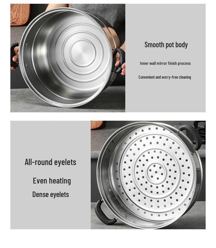 Thickened Stainless Steel Multi-layer Steamer Pot for Household Use - Suitable for Induction & Gas Stoves