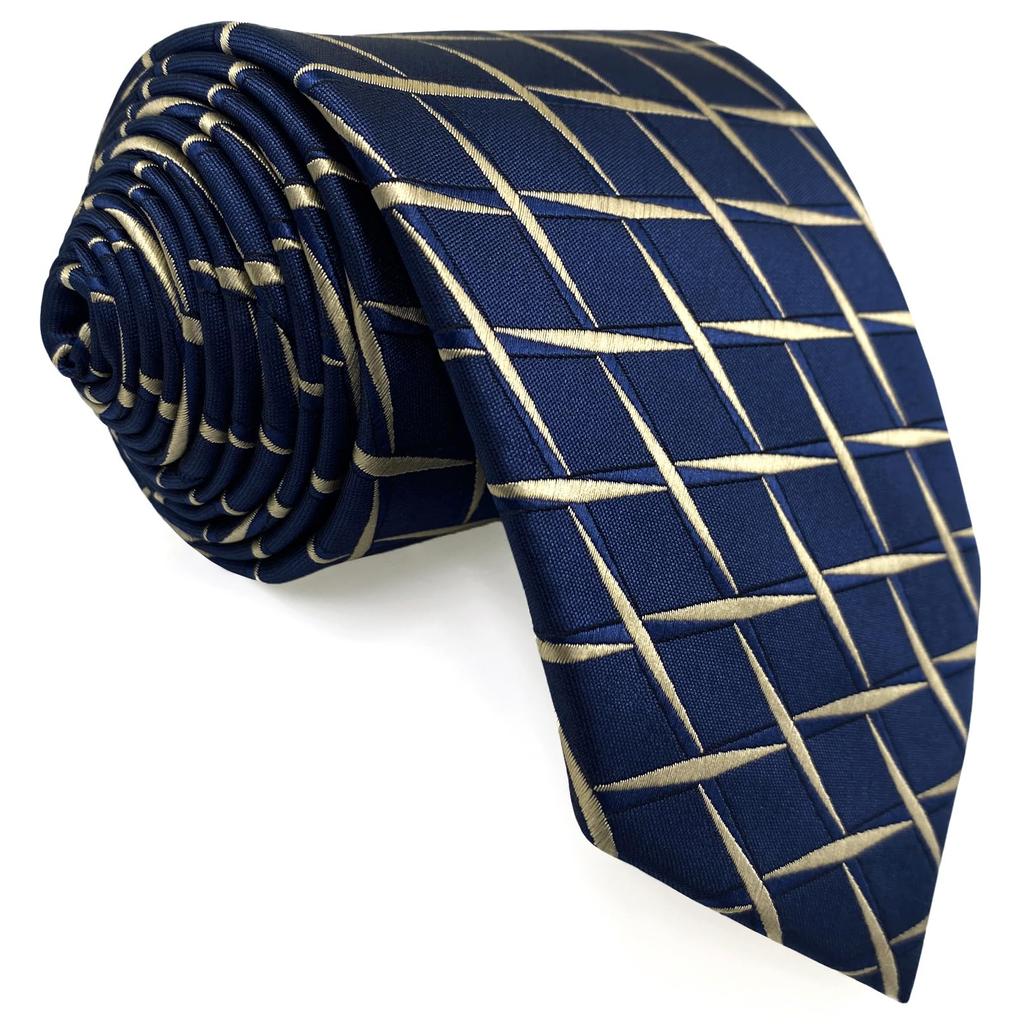 [S&W SHLAX&WING] Men's Tie & Pocket Square Set, Navy Blue & Yellow, Medium, 147cm