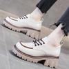 Fashionable Thick Soled High Rise Loafers with Thick Heels Shoes for Women 2025 Autumn Winter New Lace-up Women's Boot