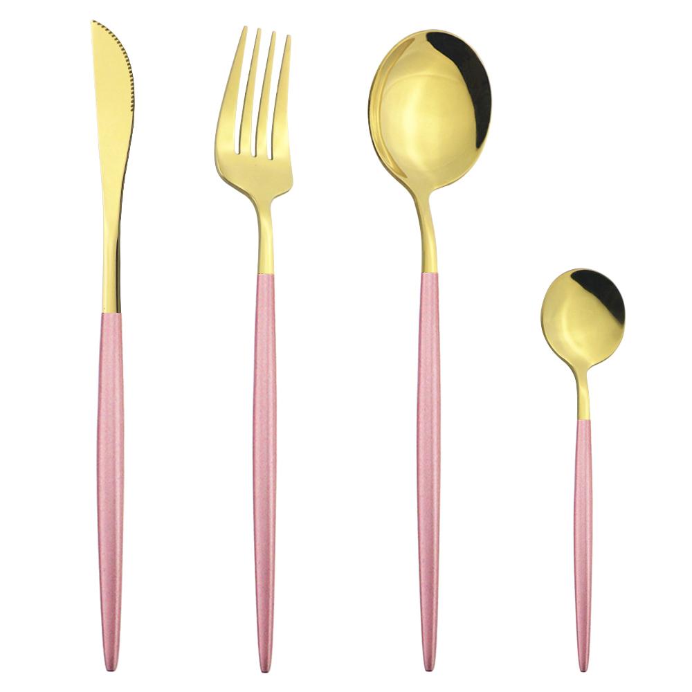 4Pcs/Set Colorful Dinnerware Set Stainless Steel Cutlery Dinner Set Knife Fork Coffee Spoon Silverware Set Kitchen Tableware Set