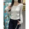 Early Spring Basic White Shirt Women's Bottoming Shirt Simple Front Shoulder Spice Girl Style Slim-fitting Long-sleeved Inner Top