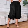Plus Size Women's Elastic Waist Tie-Waist Pleated Mid-Length Wide-Leg Pants
