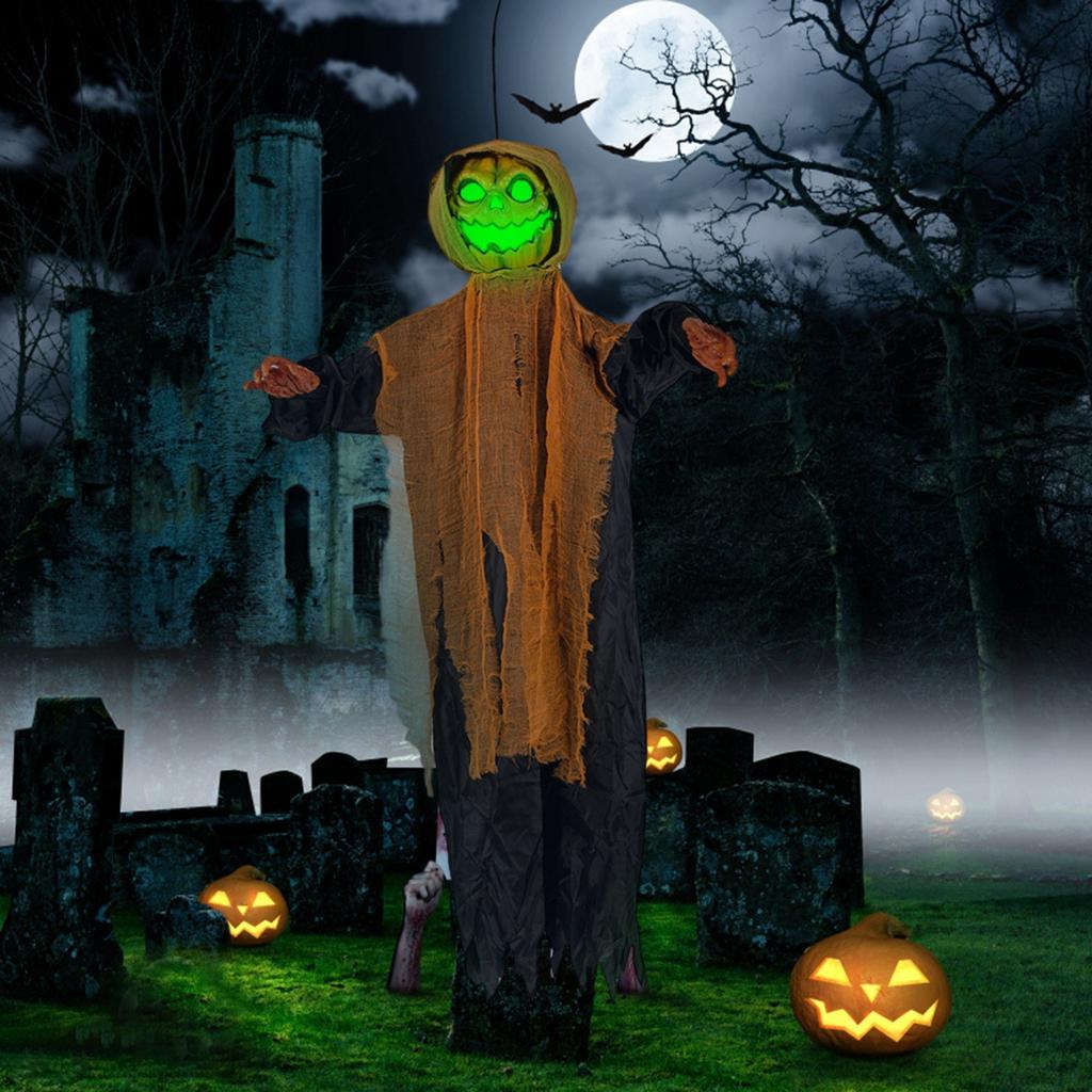 Halloween PumpkinGhost Decoration Swings, Glows And Makes SoundGhost Decoration Is Terrifying And Thrilling With Green Light