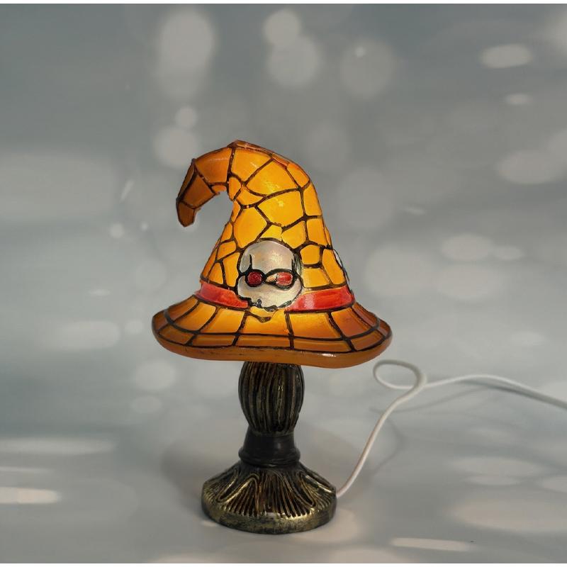 Stained Glass Witch Hat Shape Lamp USB Powered Creative Table Night Light for Bedroom Living Room Halloween Home Decor Accessory
