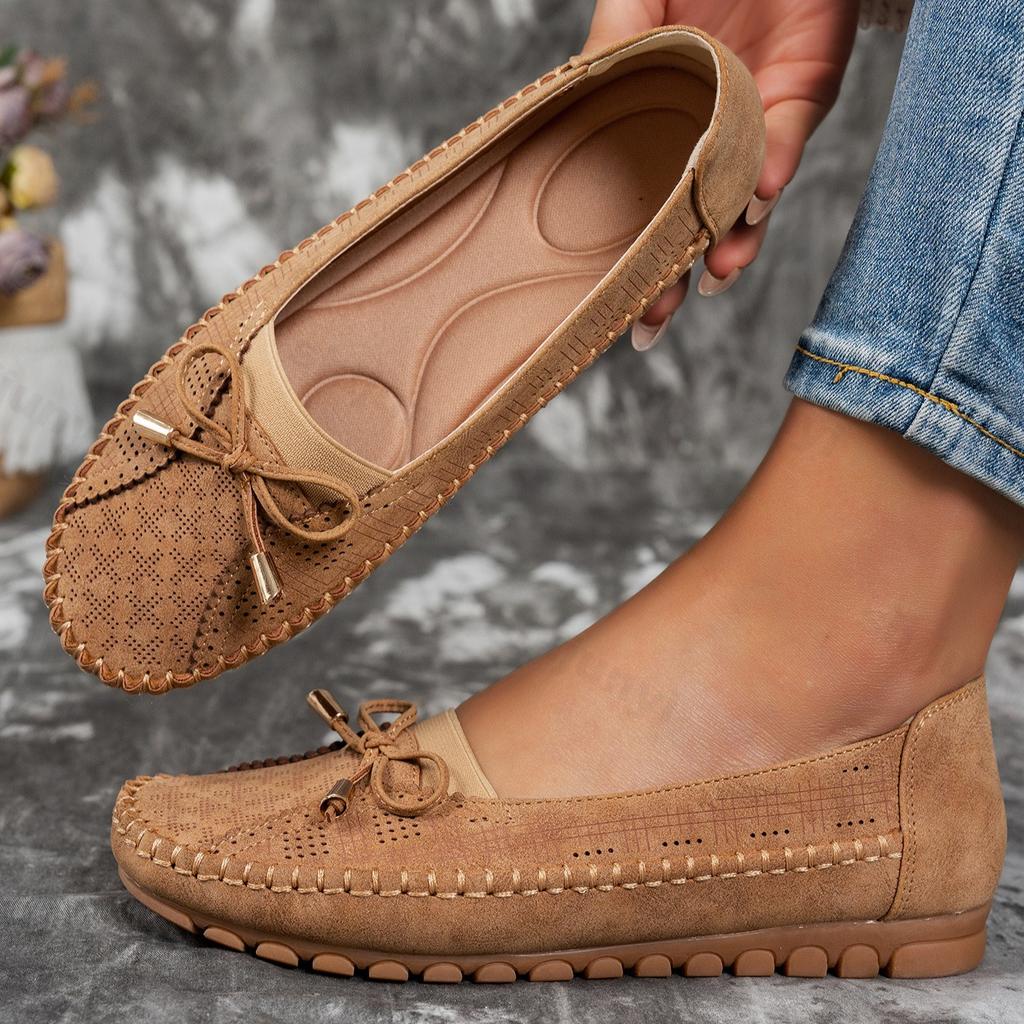 Fashion 2025 Summer New Women's Sewing Bows Design Solid Color Fashion Flat Bottom Loafers Comfortable Lightweight Elegant Single Shoes