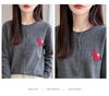 Korean Little Pony Embroidered Round-Neck Red Knit Cardigan: Women's Loose Fit High-End Style Sweater