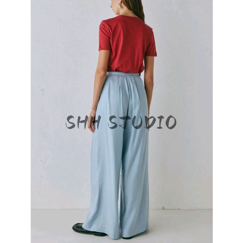 Autumn New Women clothes French style Simple Design Drape Mid-High Waist Loose Casual Long Wide-Leg Pants