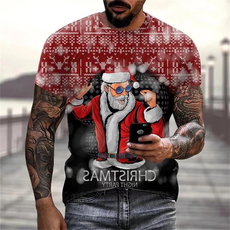 

Смішна різдвяна футболка для чоловіків Футболки з 3d м’язовим принтом Пуловер з коротким рукавом і круглим вирізом Чоловічі топи у формі повсякденних футболок Harajuku 4XL