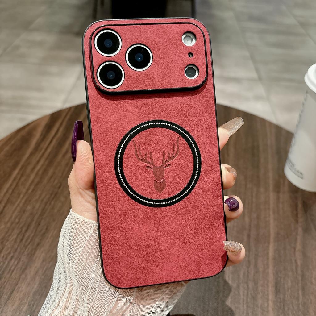 Deer Leather For Magsafe Magnetic Case For iPhone 17 Air 16 16E 15 14 Plus 13 12 11 Pro Max Wireless Charge Shockproof Cover