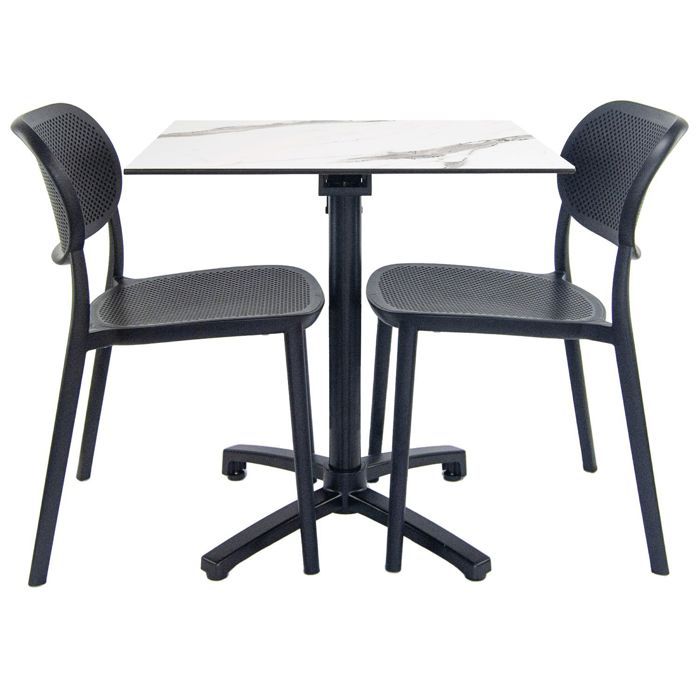 Marbled Folding Table + 2 Chairs for Terrace