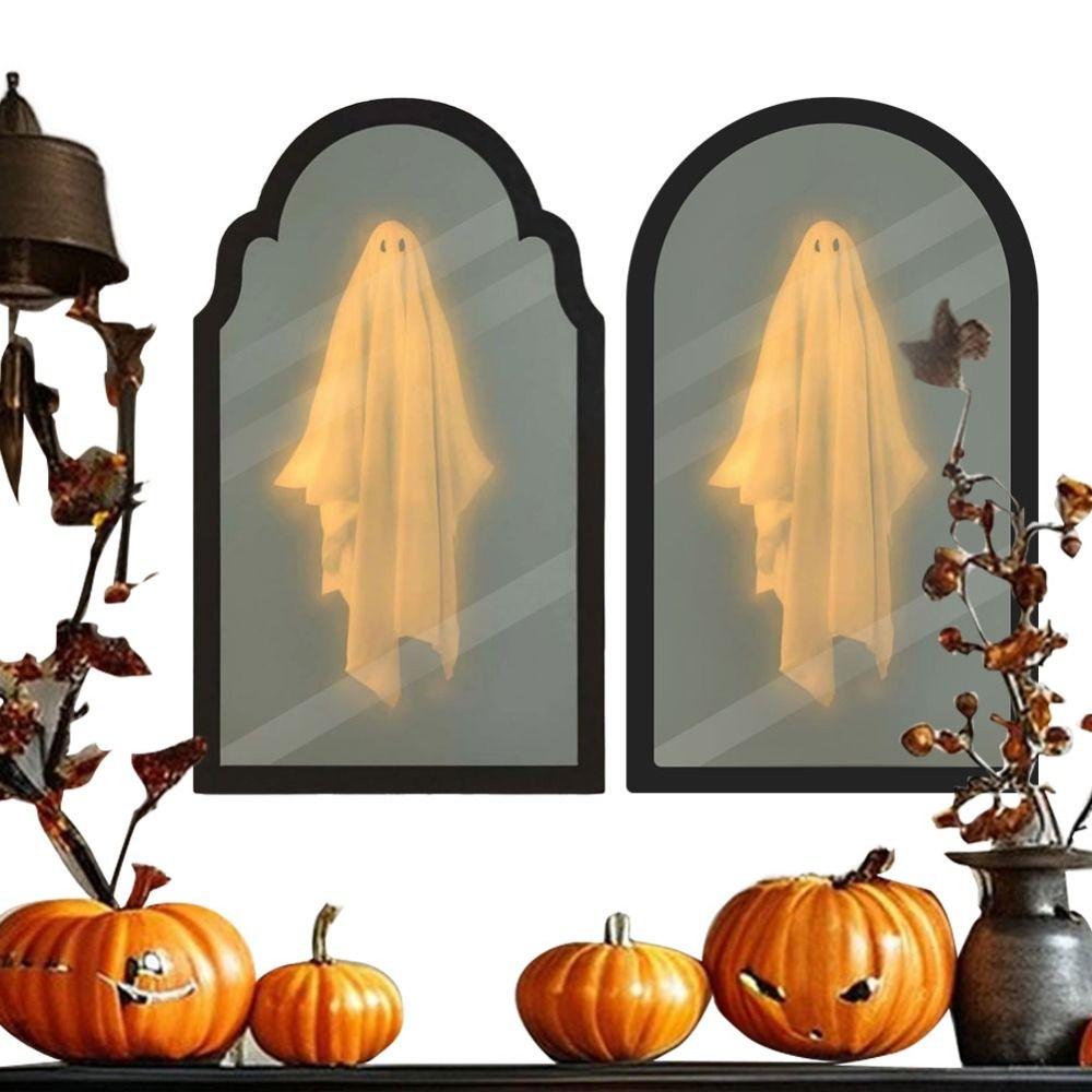 Thickened Halloween Ghost Mirror Night Light Plastic Spooky Scary Ghosts Table Mirror LED Ghost Hologram Mirror Decorations