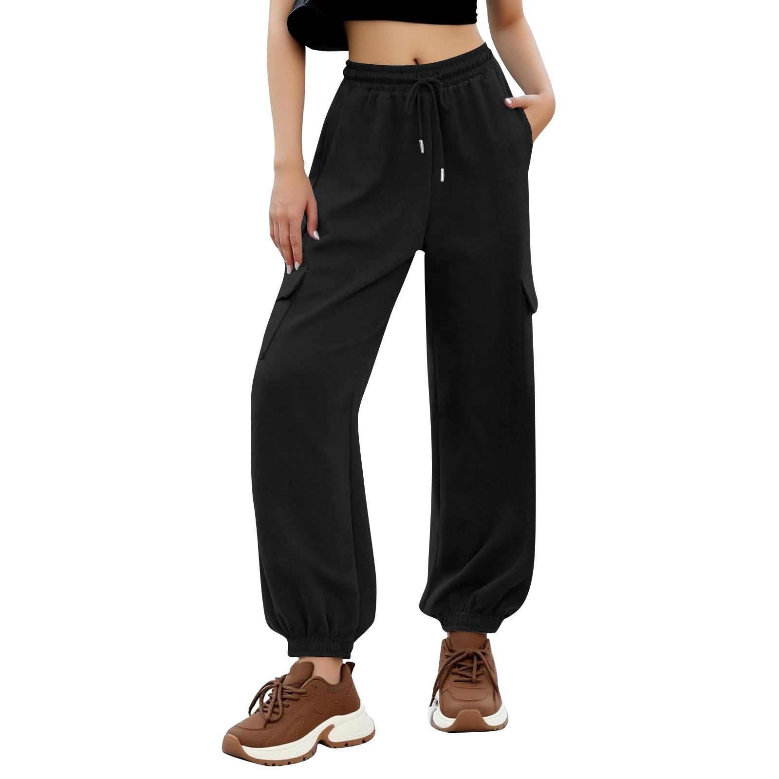 

Женские штаны для тренировок Модные Свободные Удобные Повседневные Оверсайз Флисовые Джоггеры с Карманами Одежда L чёрный