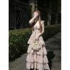 Wear a pink floral suspender dress female long summer beautiful tutu dress seaside princess cake dress