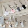 Cartoon Flocking Cat Pendant Keychain Y2K Butterfly Wings Key Ring For Women Girls Cute Camera Bag Pendant Decoration Gifts